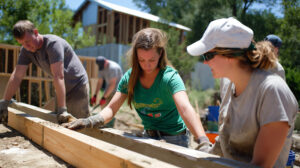 Builders building a house